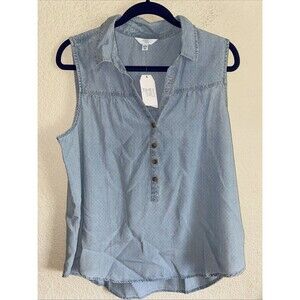 New Denim Tank Button Collar L Women Swiss Dot Western Country Yellowstone